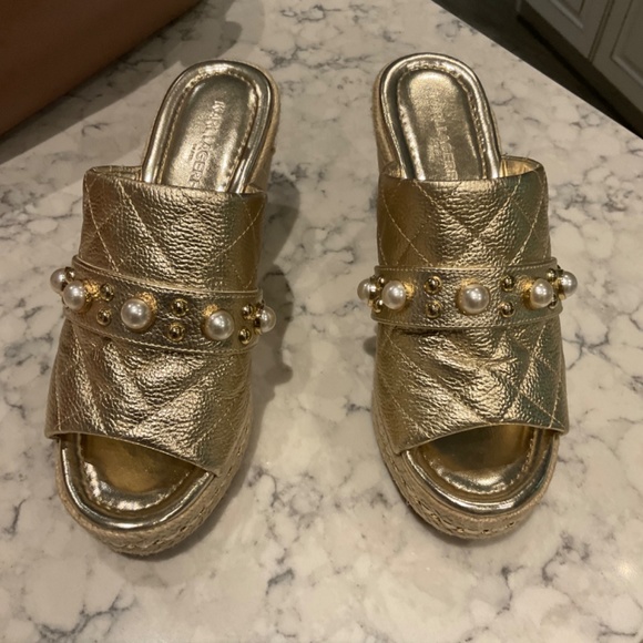 Karl Langerfeld wedge gold sandals - Picture 2 of 4